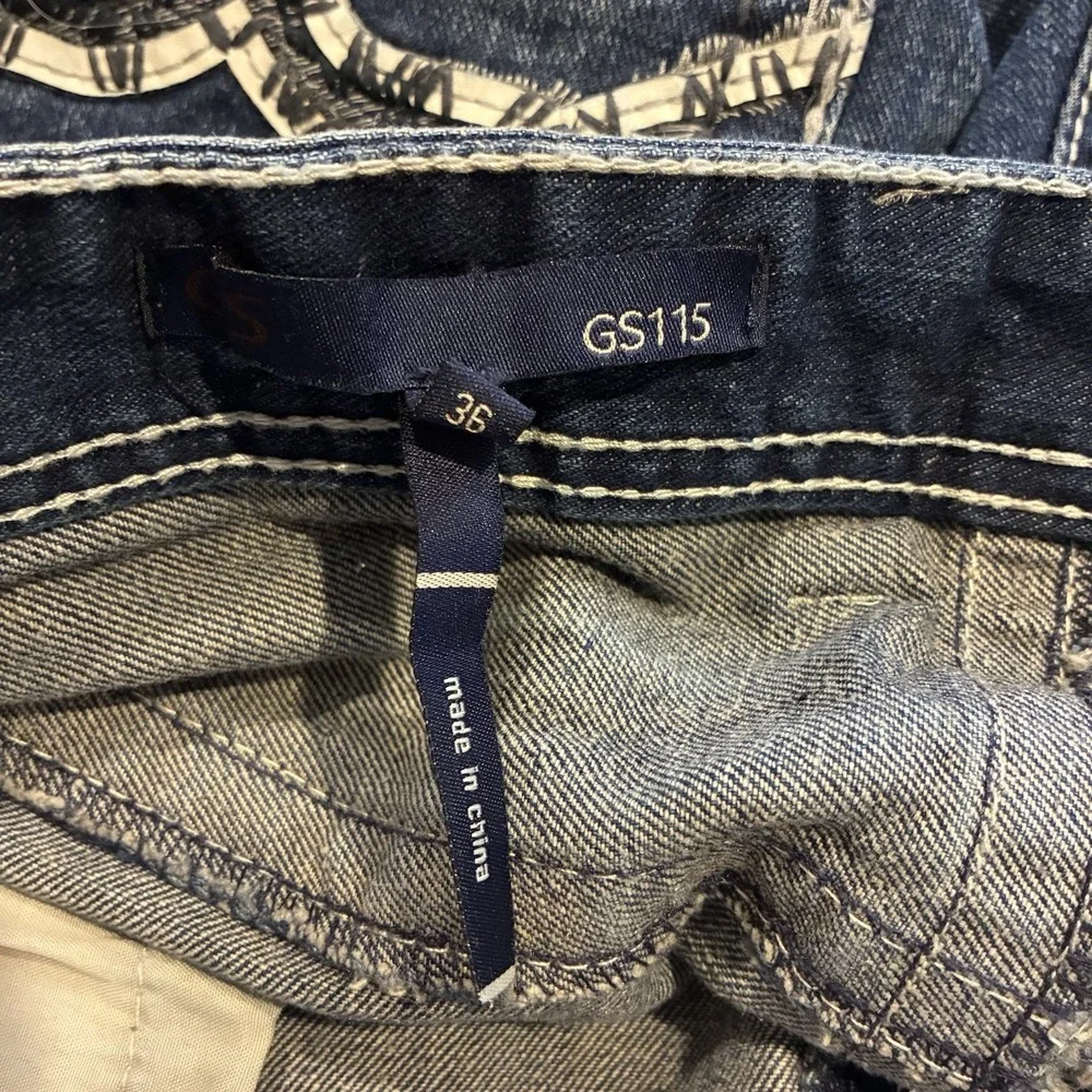 GS-115 Jeans Mens 36 Blue Premium Straight Leg Contrast Stitch Streetwear Denim